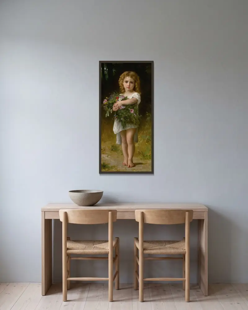 Vårblommor av William Bouguereau inramad på en vägg