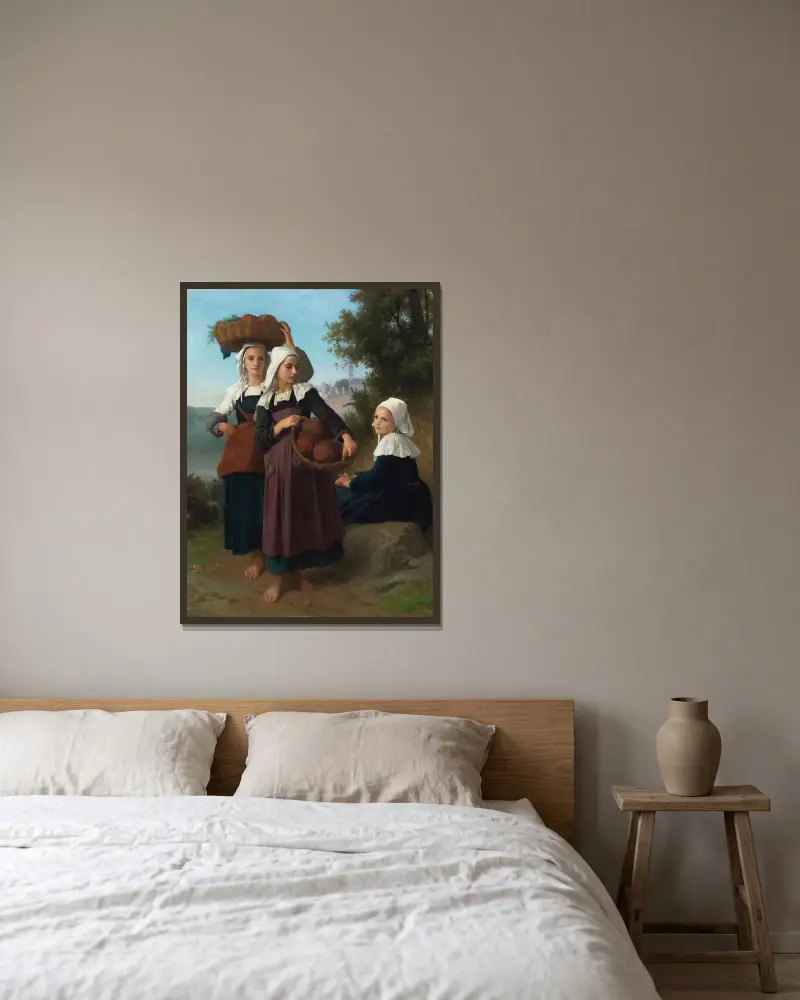 Fouesnant Girls Returning From The Market av William Bouguereau inramad på en vägg