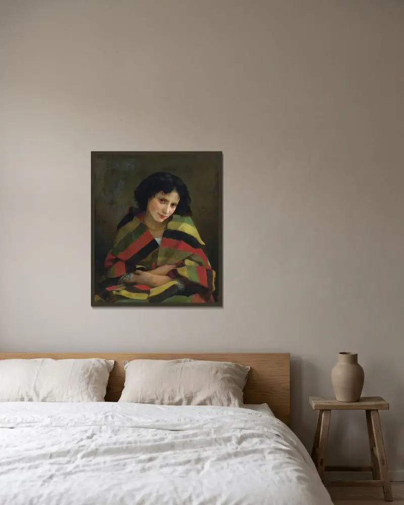 Frileuse av William Bouguereau inramad på en vägg