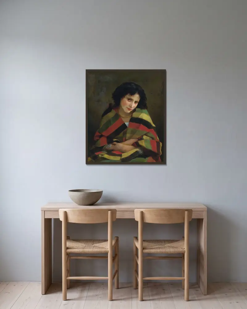 Frileuse av William Bouguereau inramad på en vägg