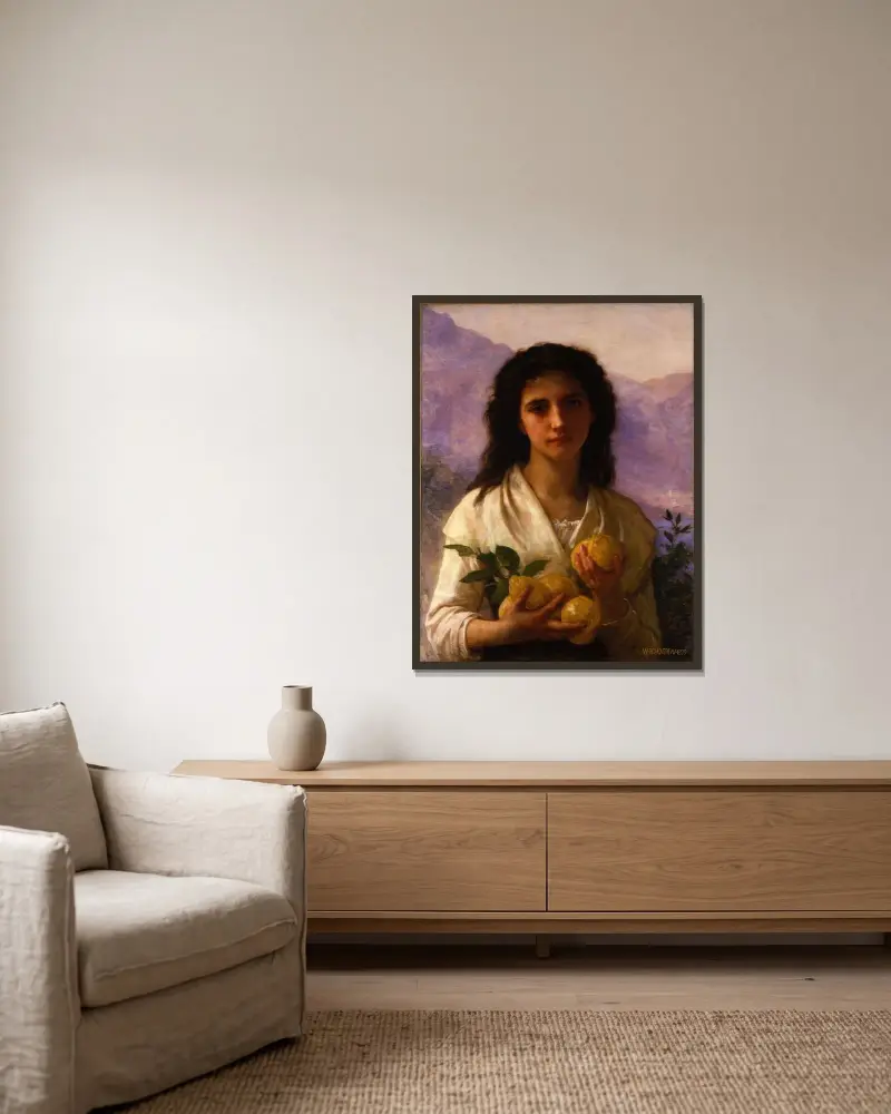 Flicka med citroner av William Bouguereau inramad på en vägg