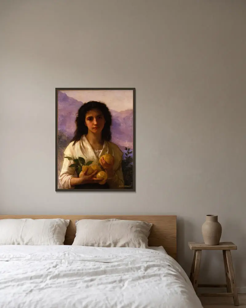 Flicka med citroner av William Bouguereau inramad på en vägg