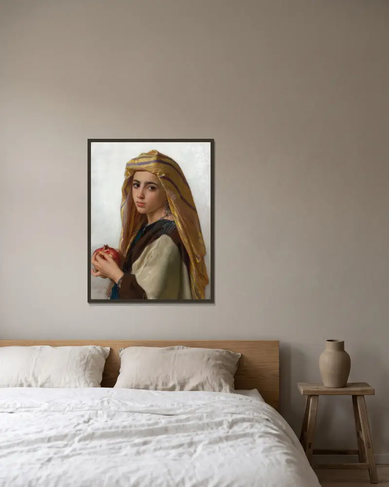 Flicka med granatäpple av William Bouguereau inramad på en vägg