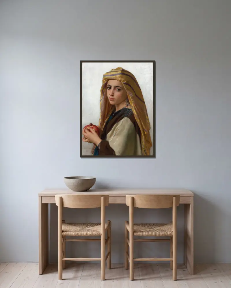 Flicka med granatäpple av William Bouguereau inramad på en vägg