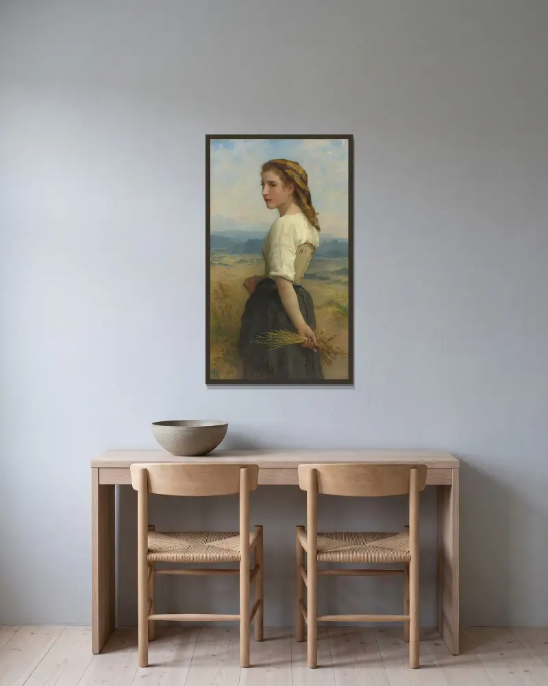 Kvinnan som plockar ax av William Bouguereau inramad på en vägg