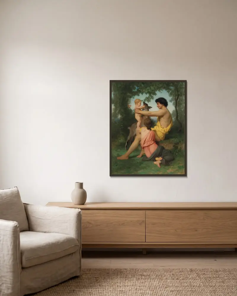 Idyll; antik familj av William Bouguereau inramad på en vägg