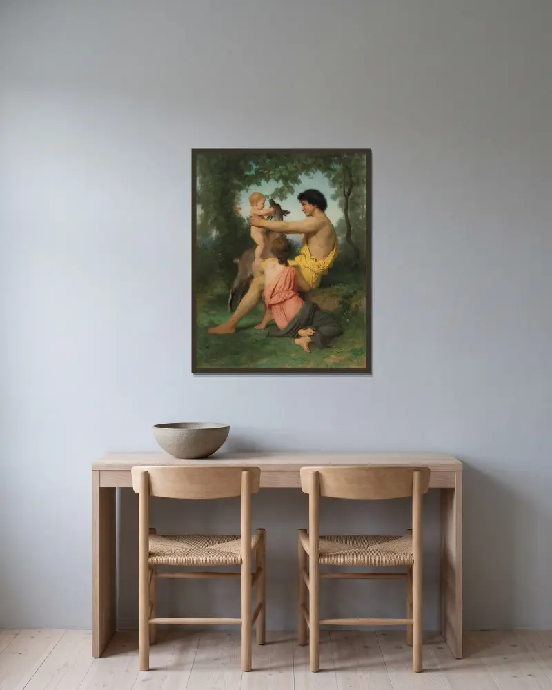 Idyll; antik familj av William Bouguereau inramad på en vägg