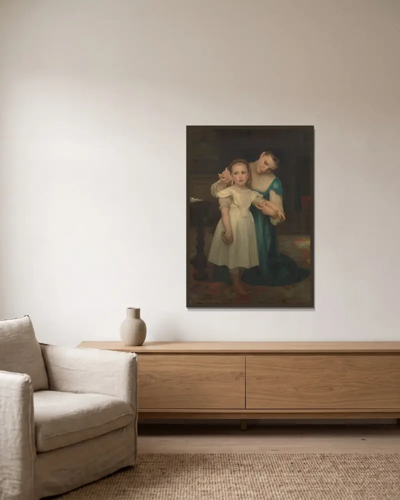 Inomhus av William Bouguereau inramad på en vägg