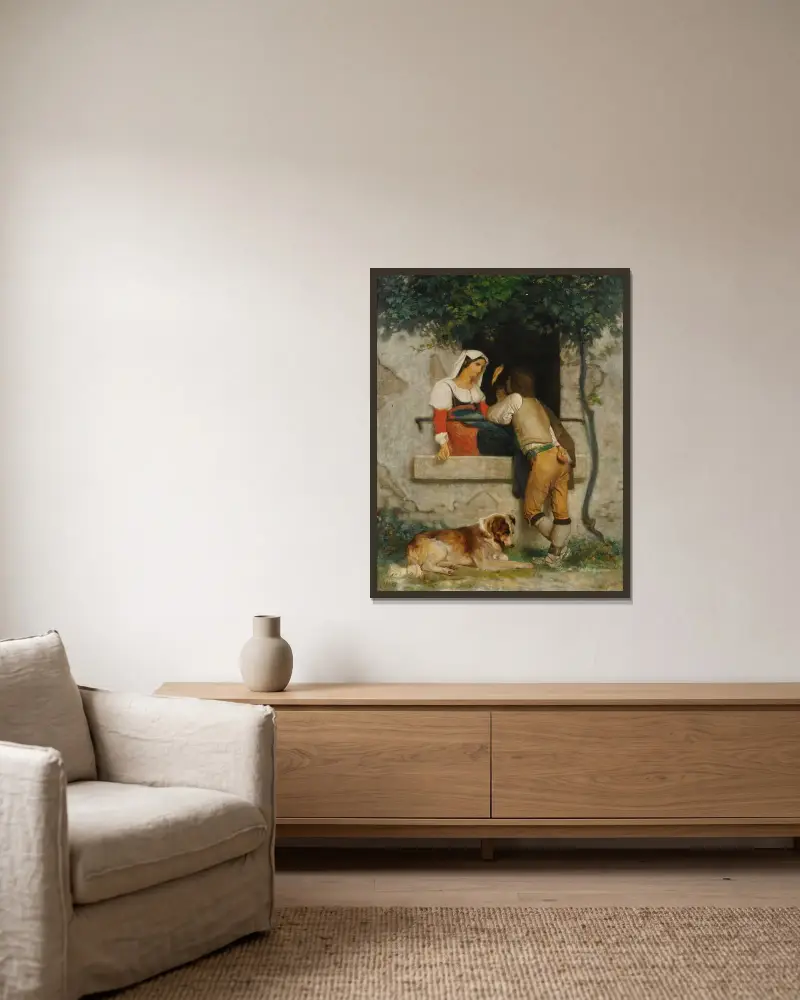 Italienische Liebende von William Bouguereau gerahmt an einer Wand