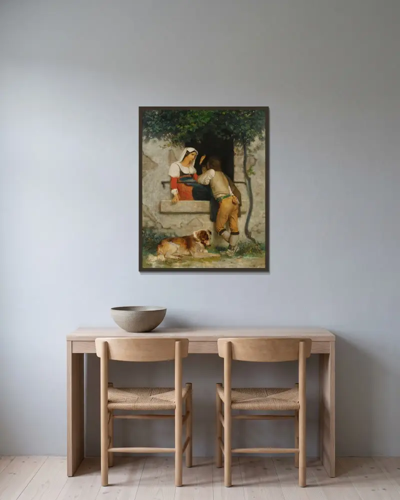 Italienische Liebende von William Bouguereau gerahmt an einer Wand