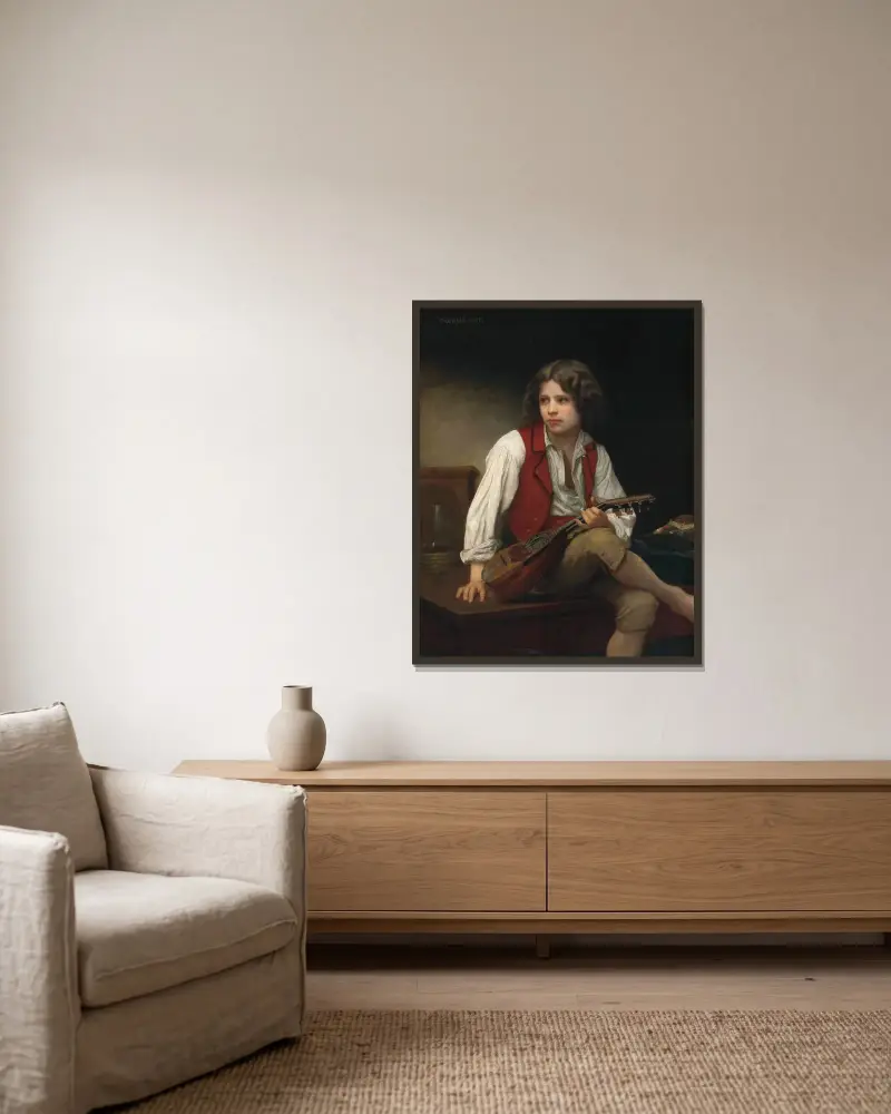 Italien à la mandoline av William Bouguereau inramad på en vägg