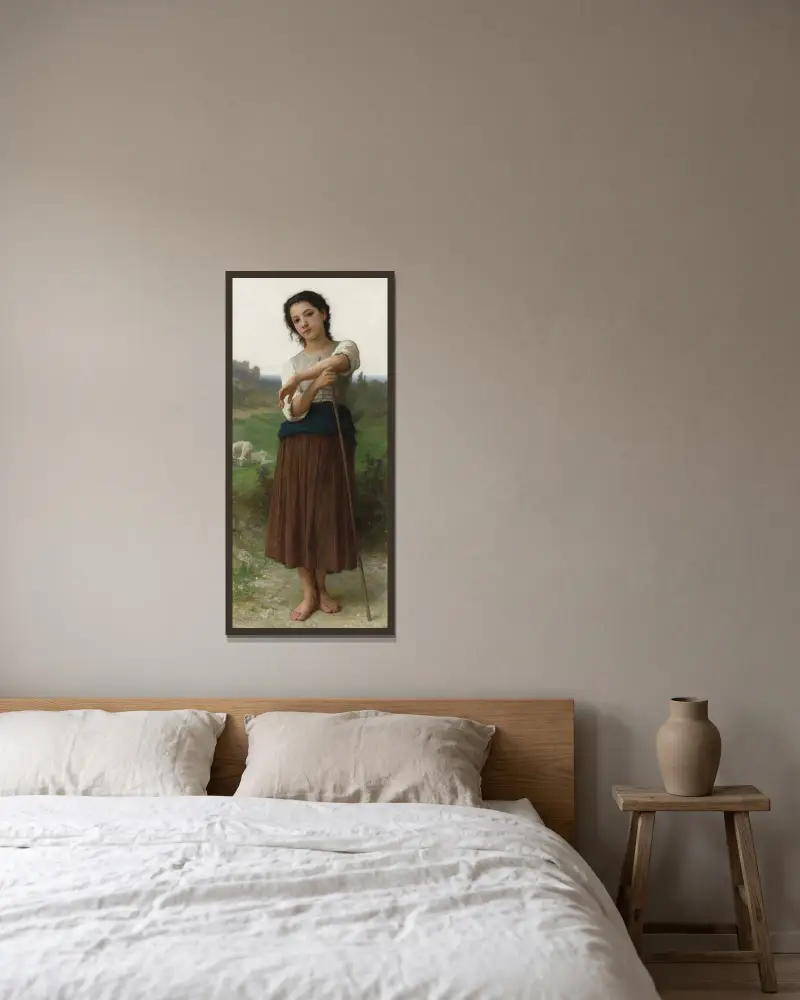 Ung herdinna stående av William Bouguereau inramad på en vägg