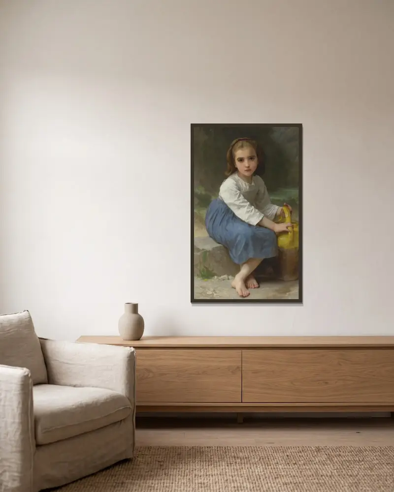 Ung flicka med kruka av William Bouguereau inramad på en vägg