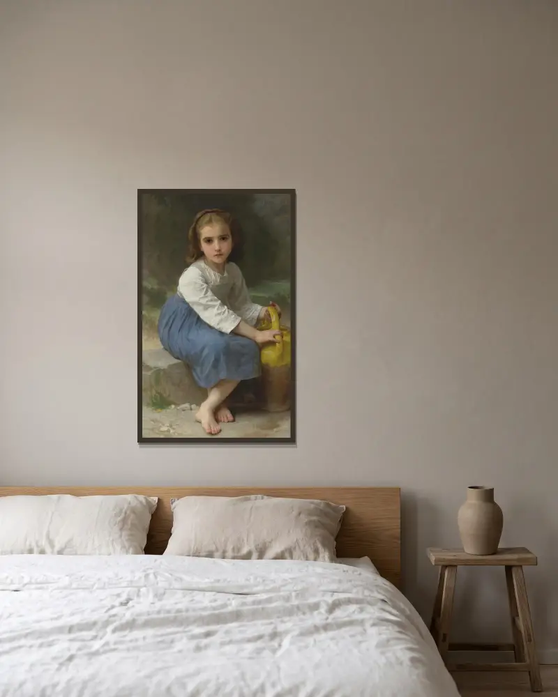 Ung flicka med kruka av William Bouguereau inramad på en vägg