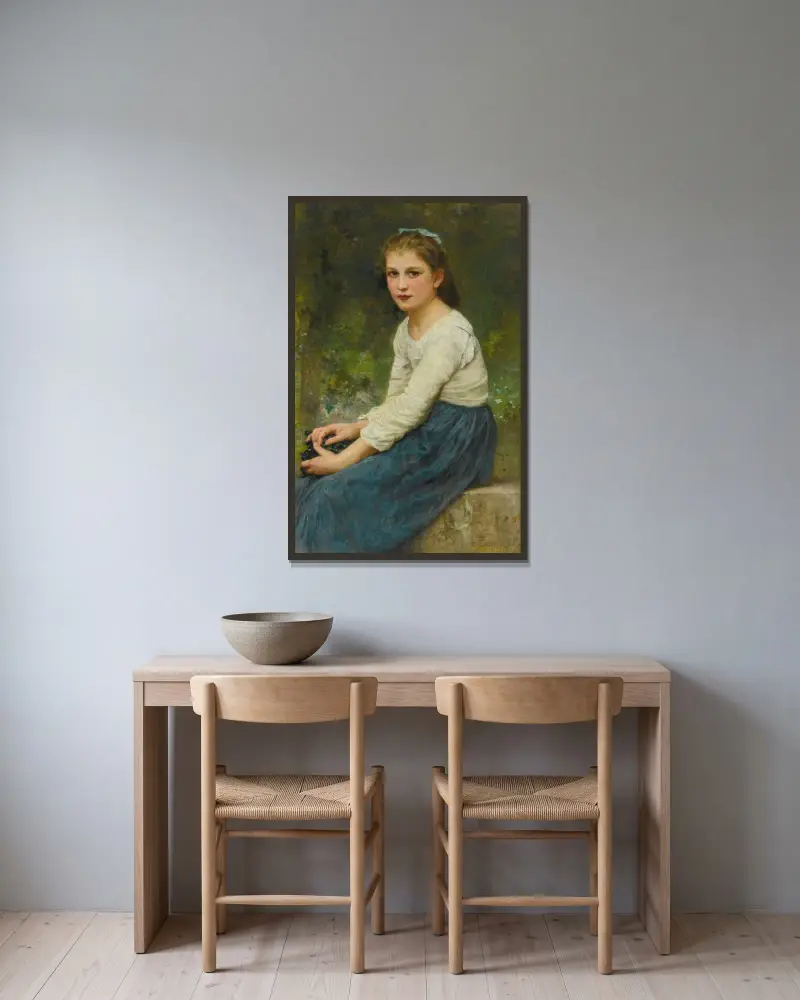 Ung flicka med druvor av William Bouguereau inramad på en vägg