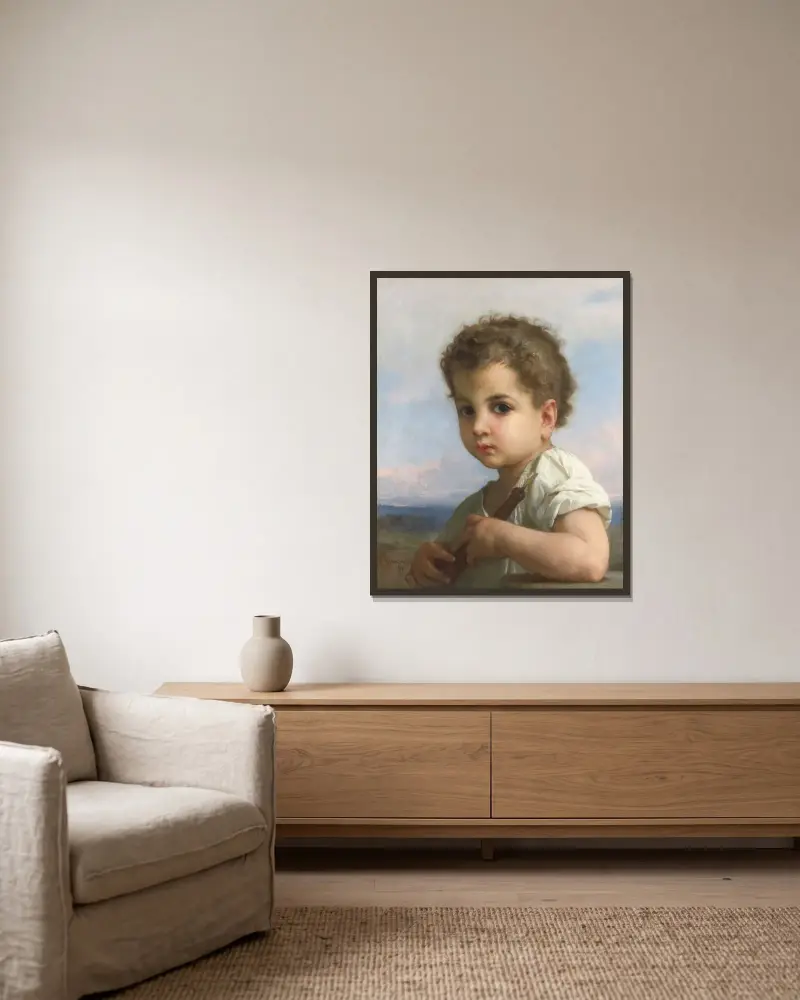 Flöjtspelaren av William Bouguereau inramad på en vägg