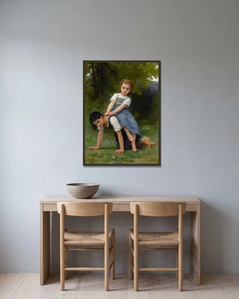 La Bourrique (The Pony-Back Ride) av William Bouguereau inramad på en vägg