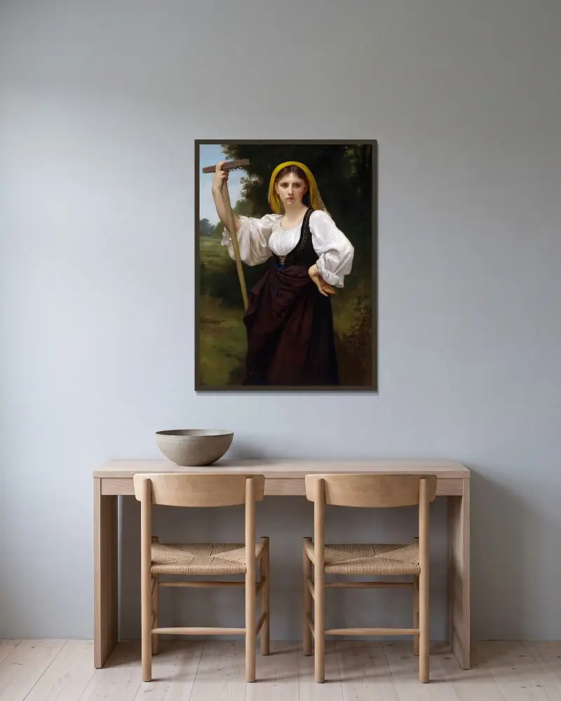 La faneuse av William Bouguereau inramad på en vägg