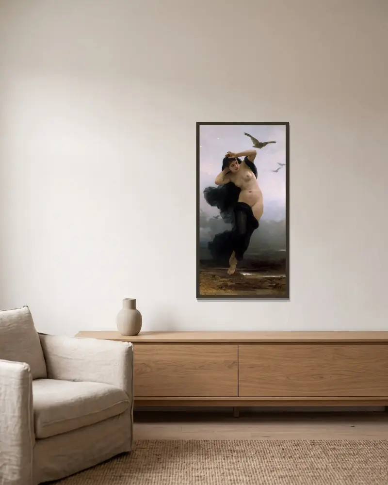 Natten av William Bouguereau inramad på en vägg