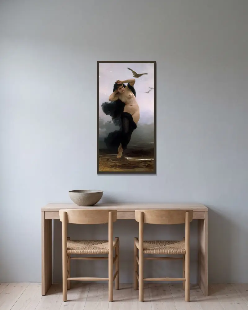Natten av William Bouguereau inramad på en vägg