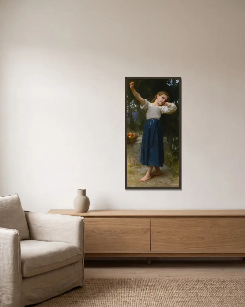 Den latmasken av William Bouguereau inramad på en vägg