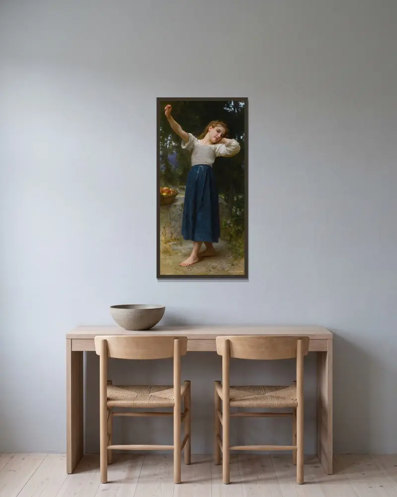 Den latmasken av William Bouguereau inramad på en vägg