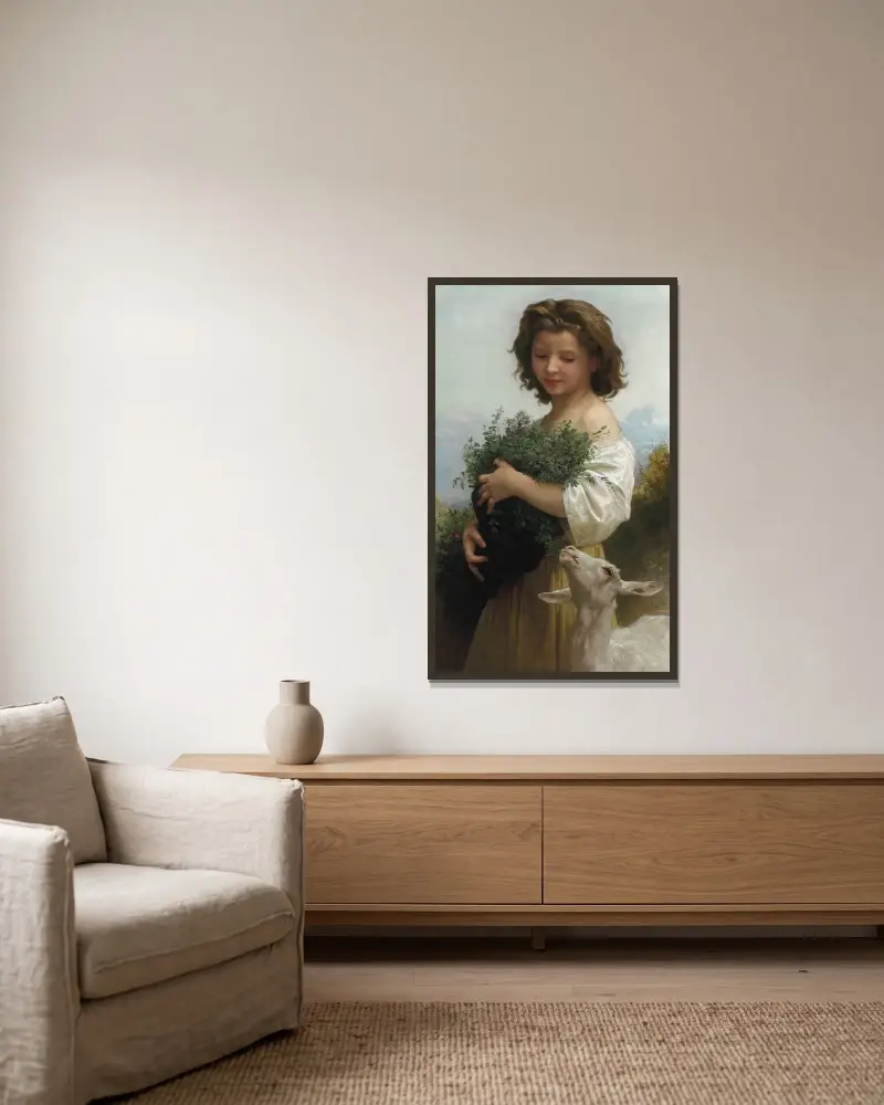 Lilla Esmeralda av William Bouguereau inramad på en vägg