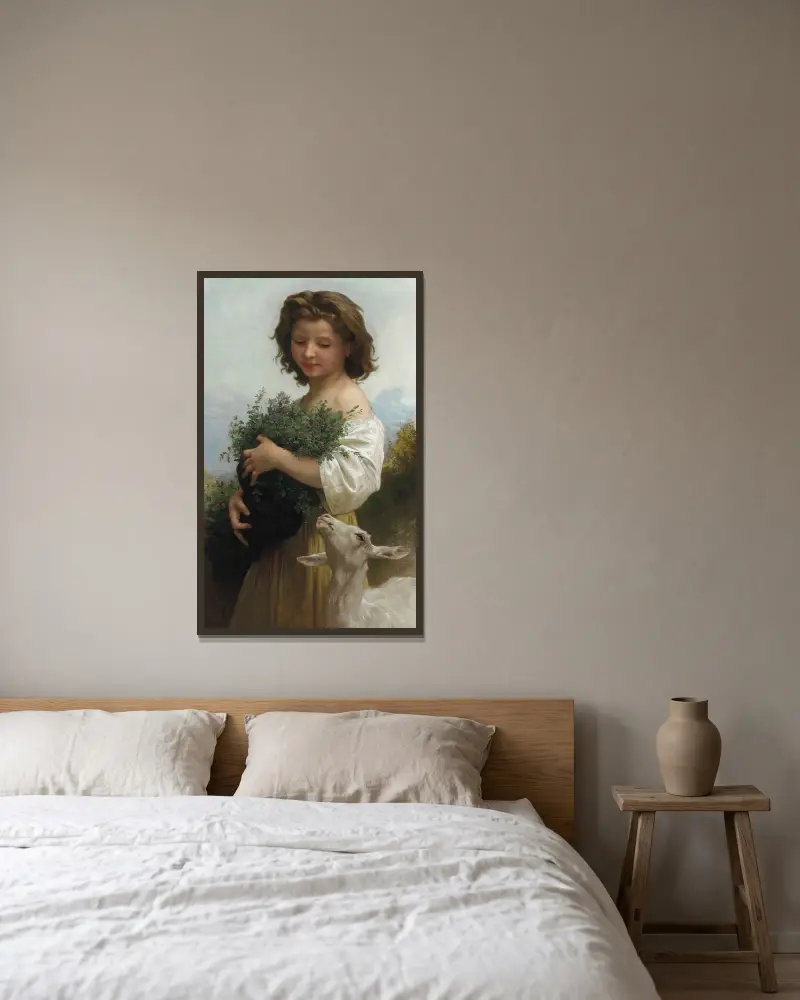Lilla Esmeralda av William Bouguereau inramad på en vägg