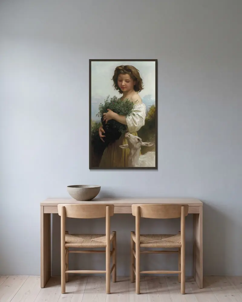 Lilla Esmeralda av William Bouguereau inramad på en vägg