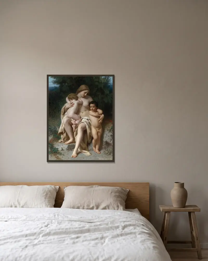 La Première Discorde (Cain And Abel) av William Bouguereau inramad på en vägg