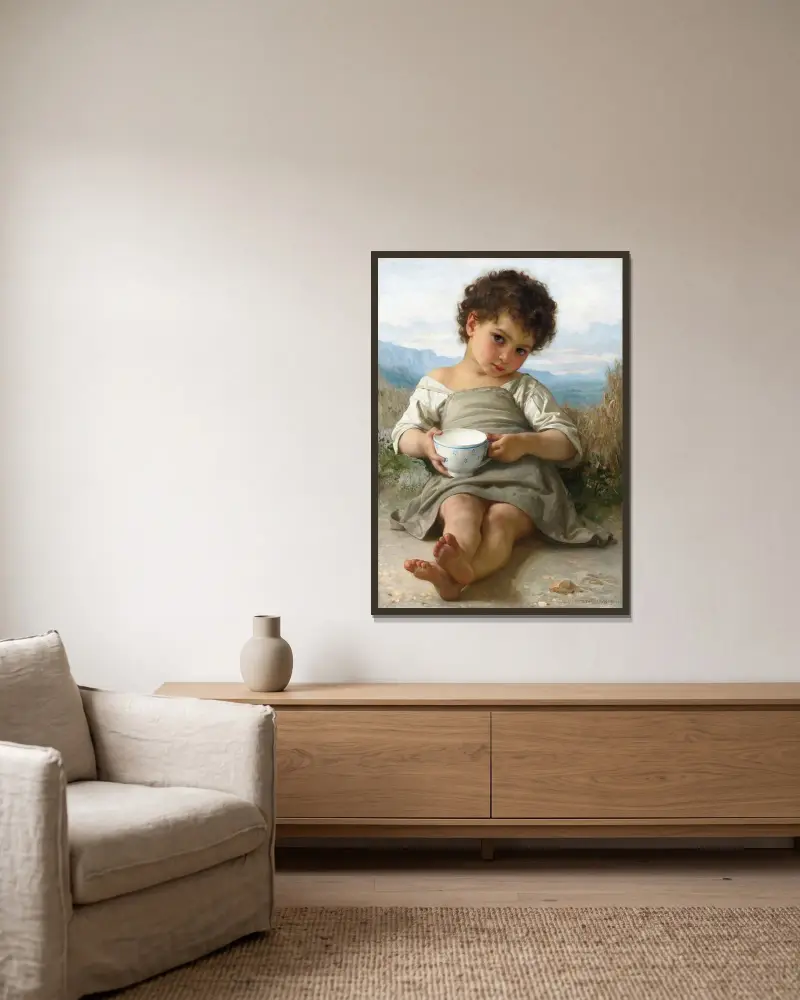 Mjölkkoppen av William Bouguereau inramad på en vägg