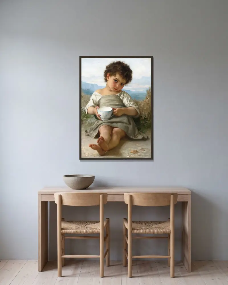 Mjölkkoppen av William Bouguereau inramad på en vägg