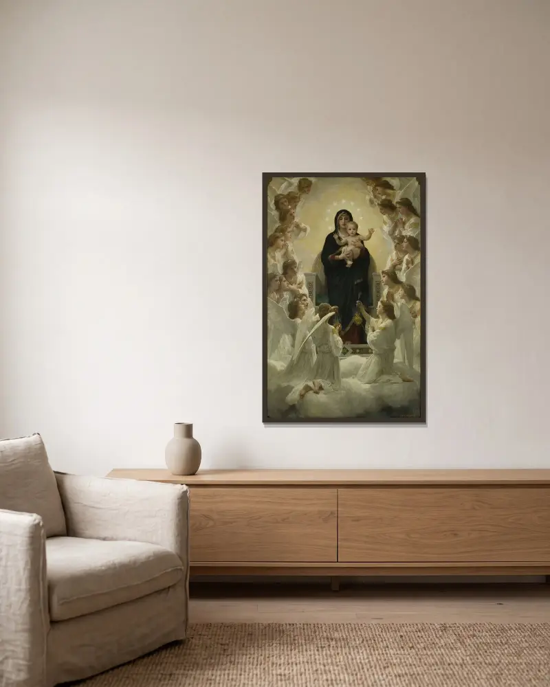 Madonnan med änglarna av William Bouguereau inramad på en vägg
