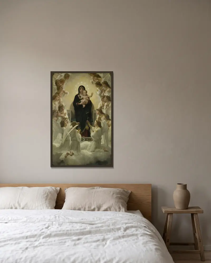 Madonnan med änglarna av William Bouguereau inramad på en vägg