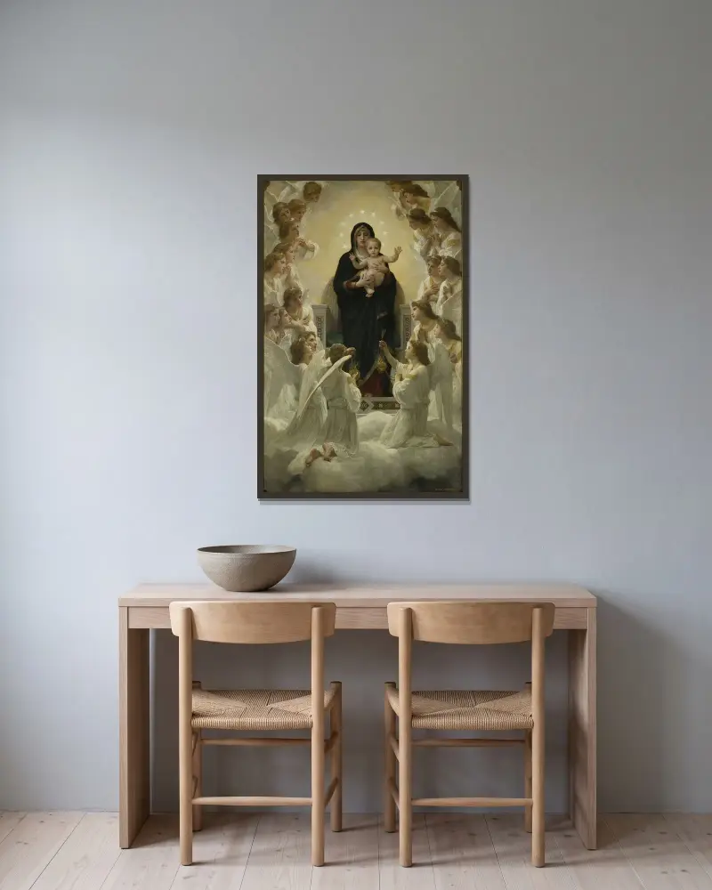 Madonnan med änglarna av William Bouguereau inramad på en vägg