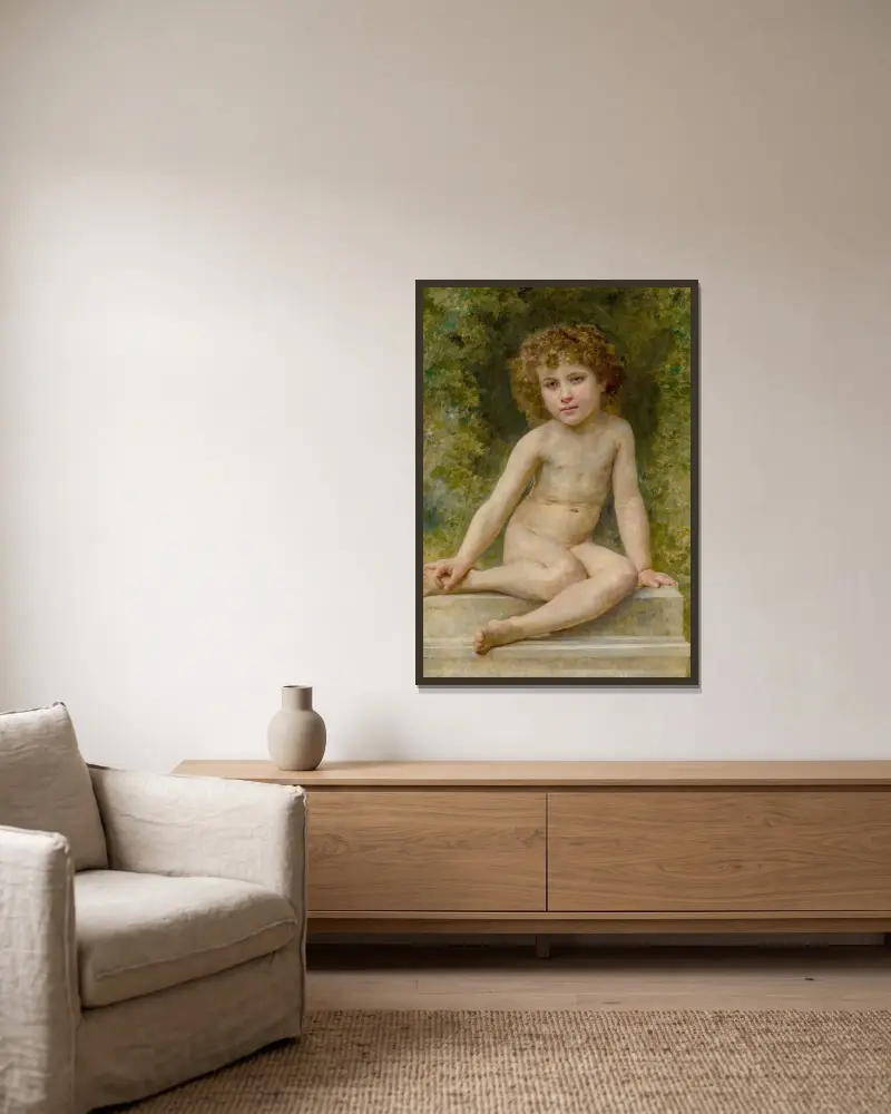 Kärleken i vila av William Bouguereau inramad på en vägg