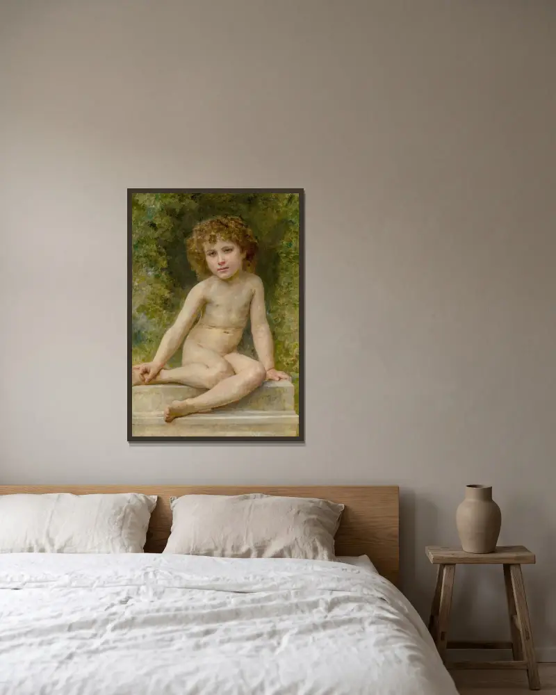 Kärleken i vila av William Bouguereau inramad på en vägg
