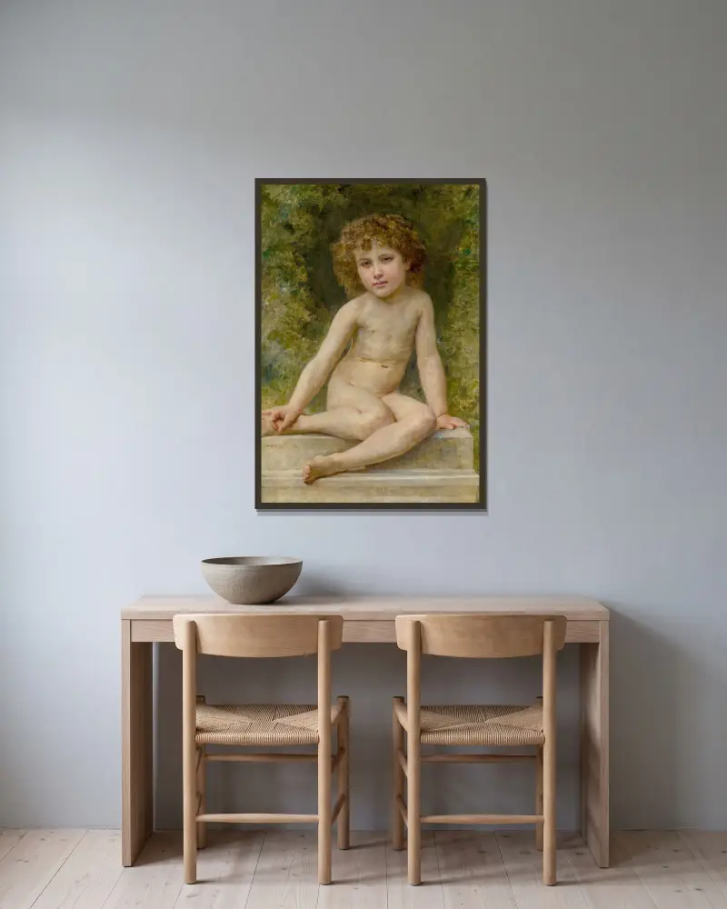 Kärleken i vila av William Bouguereau inramad på en vägg
