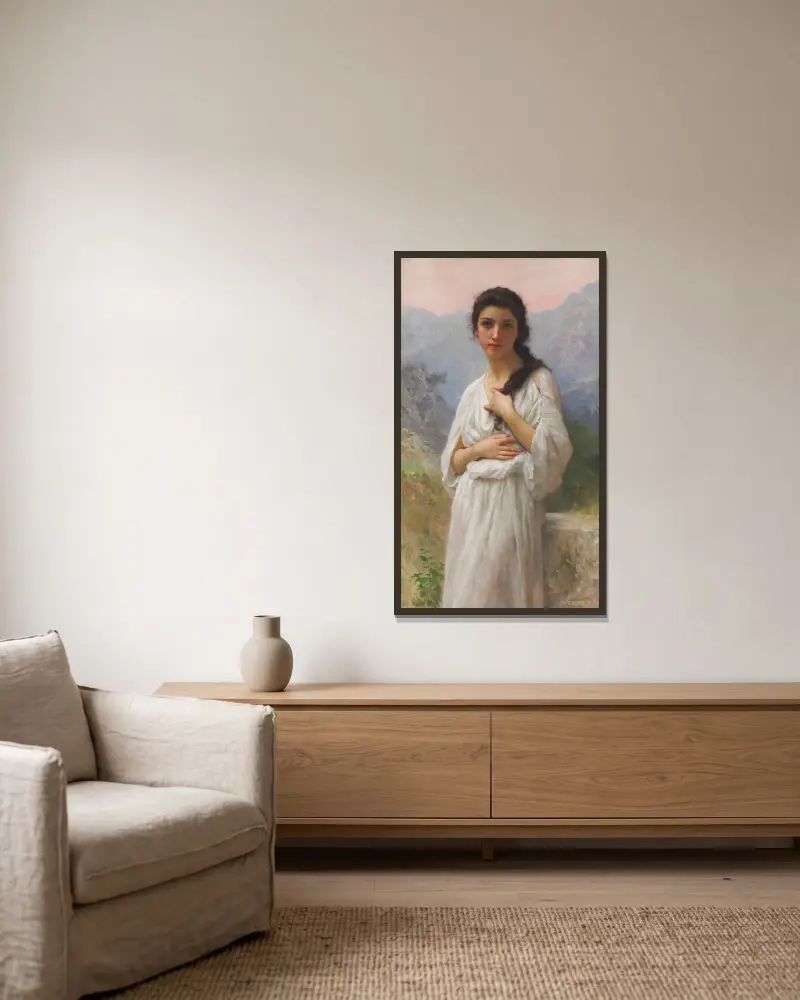 L’Attente von William Bouguereau gerahmt an einer Wand