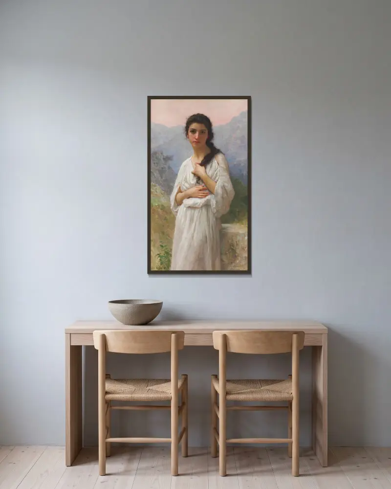 L’Attente von William Bouguereau gerahmt an einer Wand