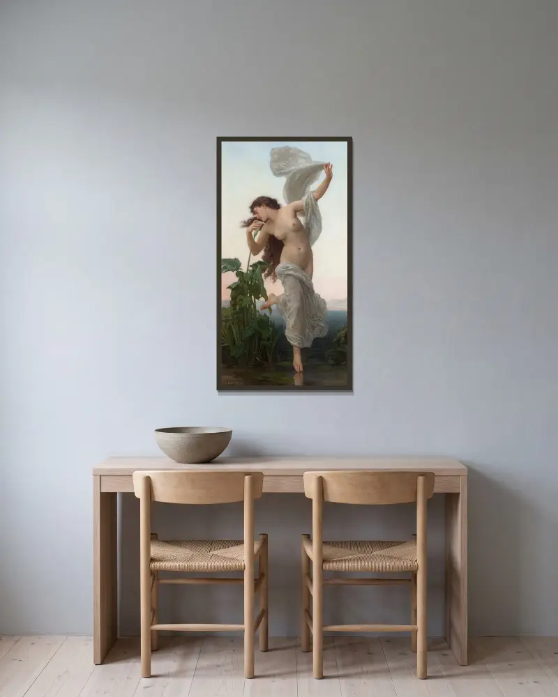Gryningen av William Bouguereau inramad på en vägg