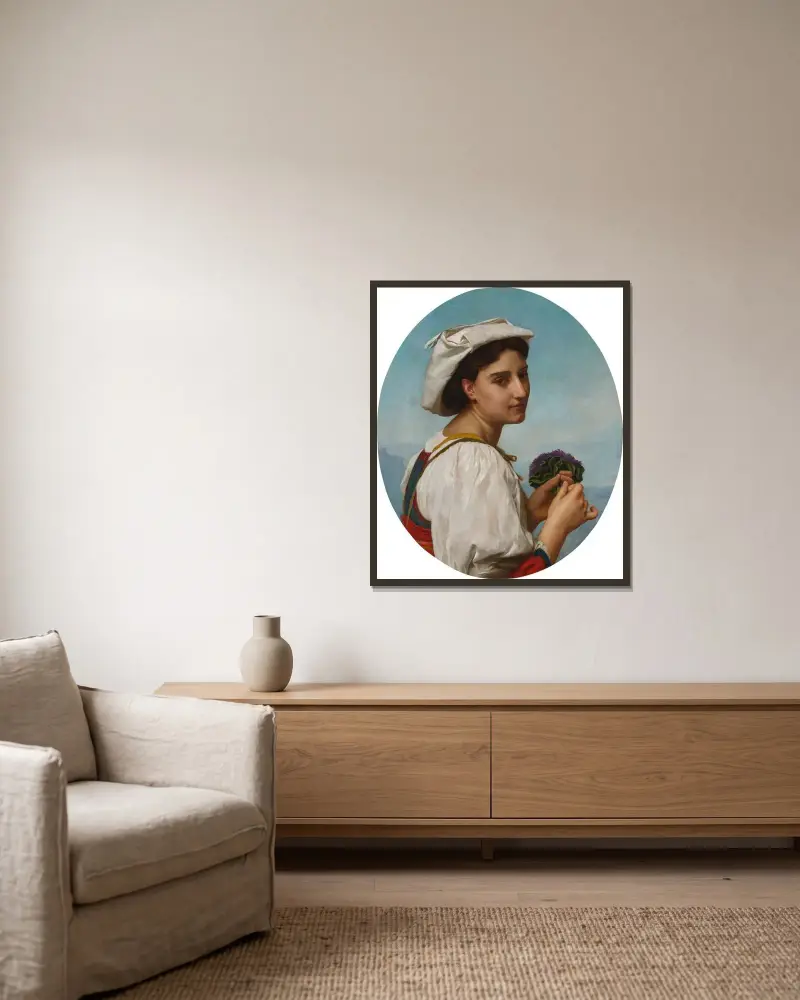 Violbuketten av William Bouguereau inramad på en vägg