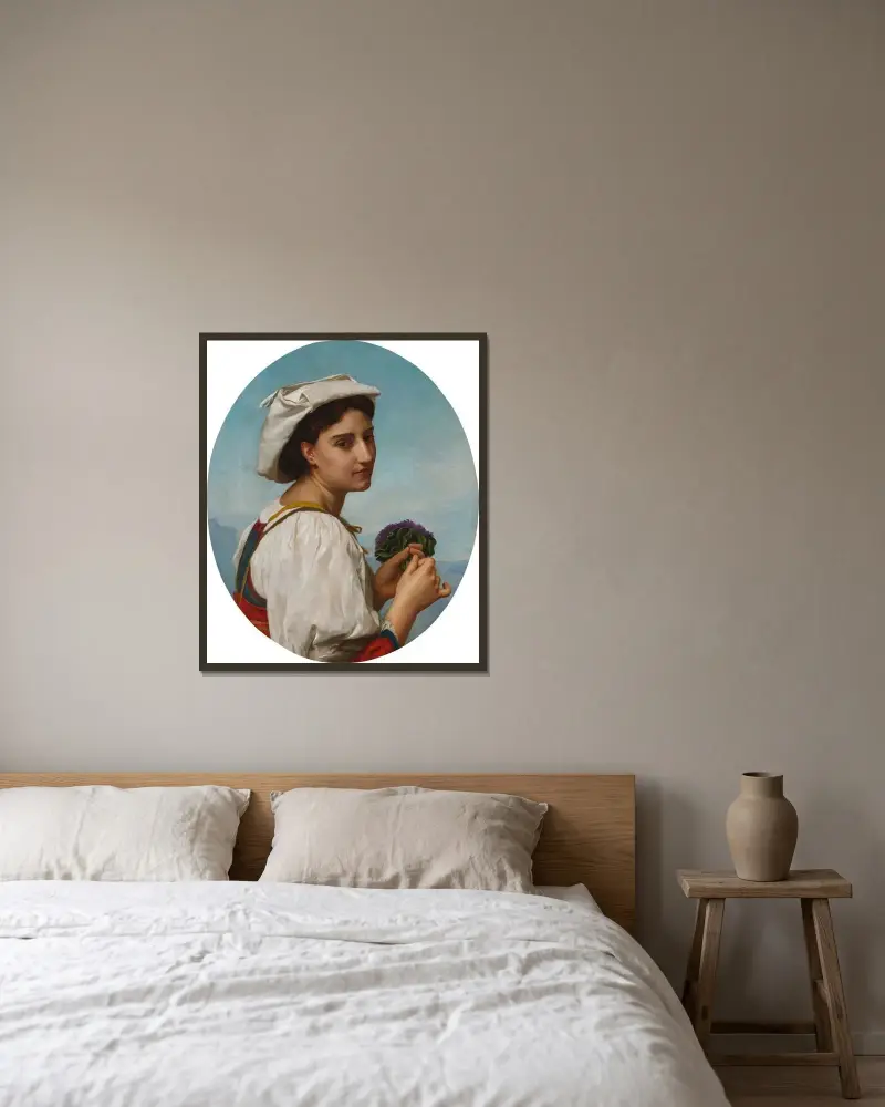 Violbuketten av William Bouguereau inramad på en vägg