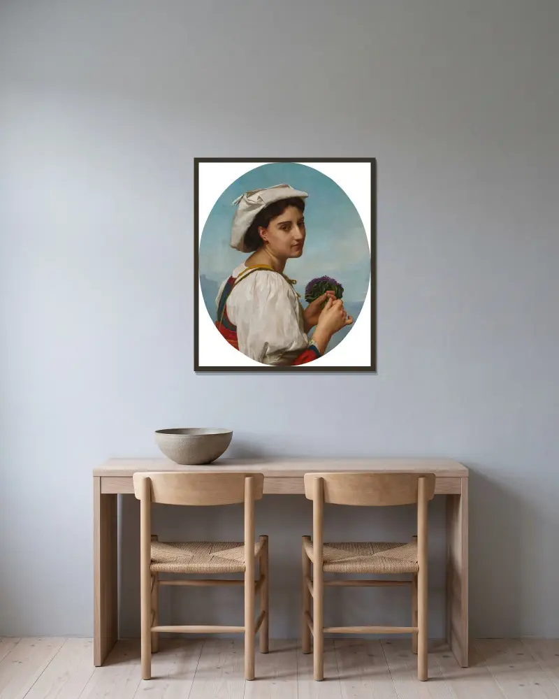 Violbuketten av William Bouguereau inramad på en vägg
