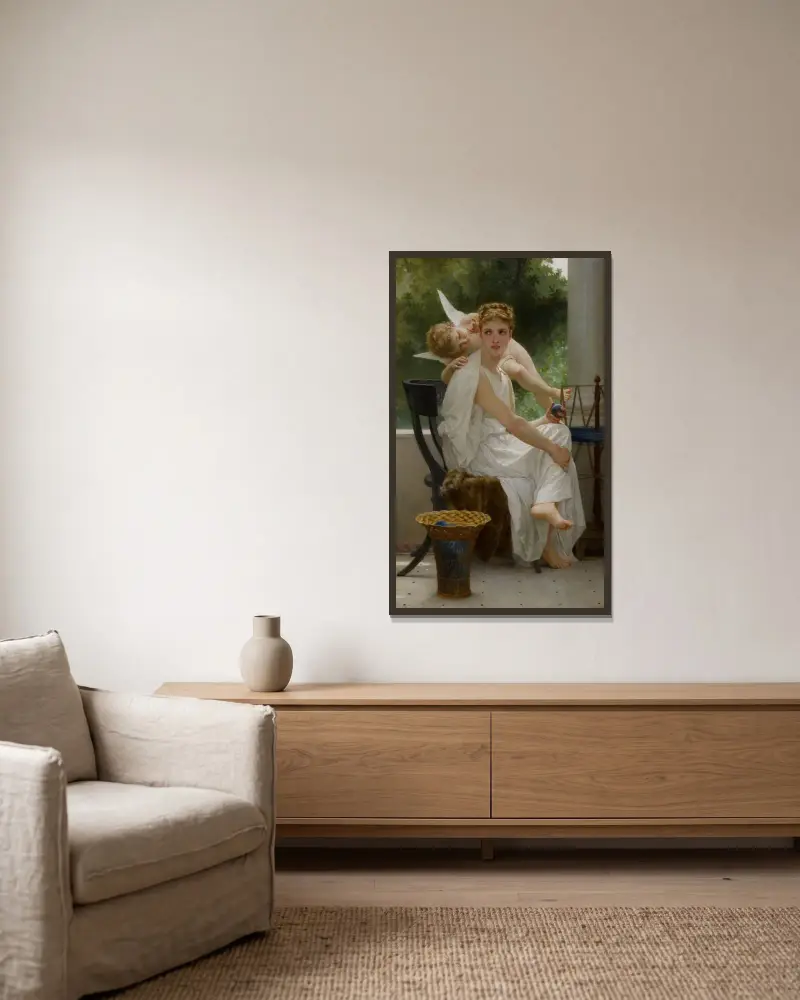 Le travail interrompu, William Bouguereau w ramie na ścianie