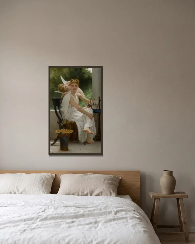 Le travail interrompu, William Bouguereau w ramie na ścianie