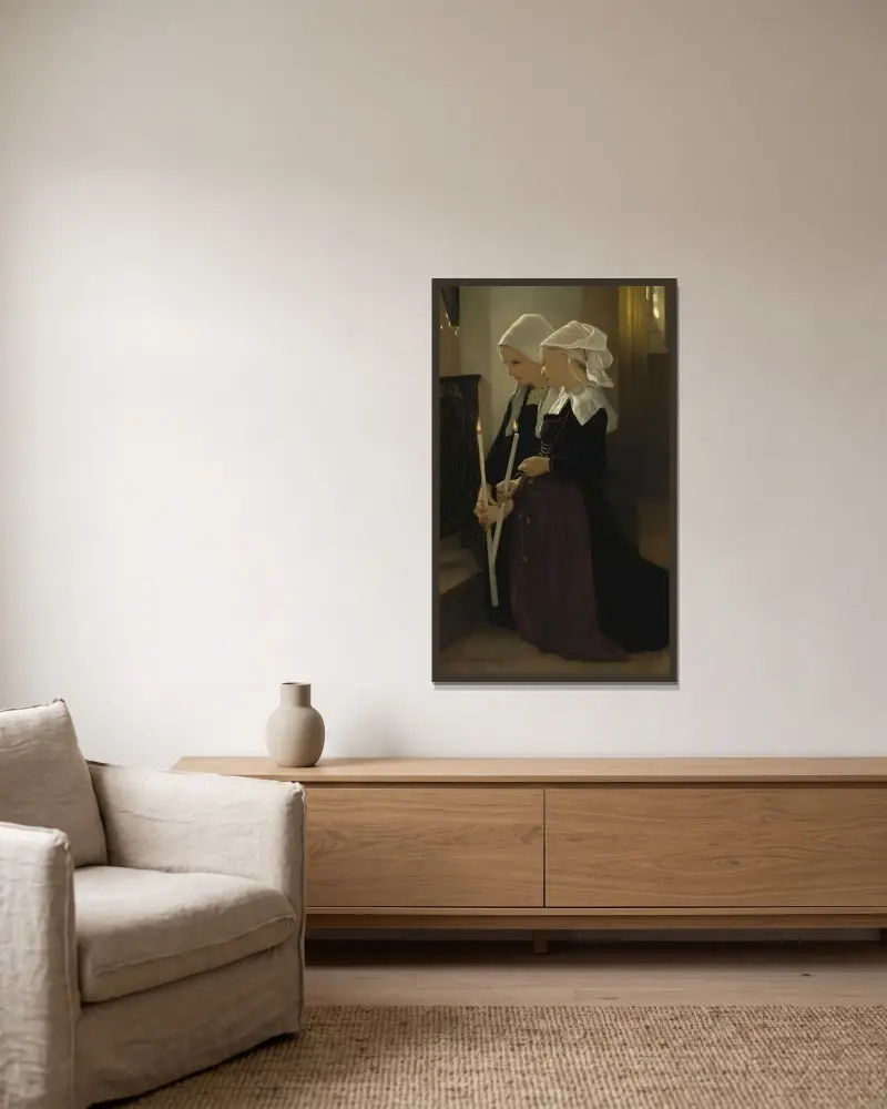 Das Gelübde in Sainte-Anne-d'Auray von William Bouguereau gerahmt an einer Wand