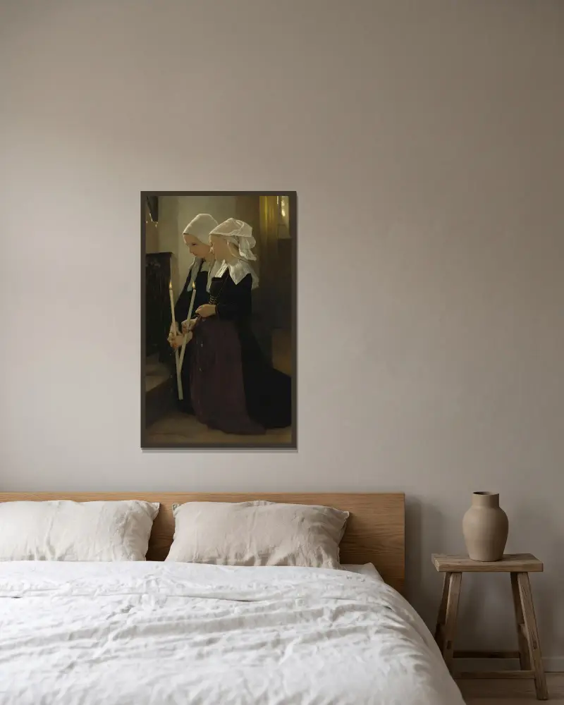 Das Gelübde in Sainte-Anne-d'Auray von William Bouguereau gerahmt an einer Wand