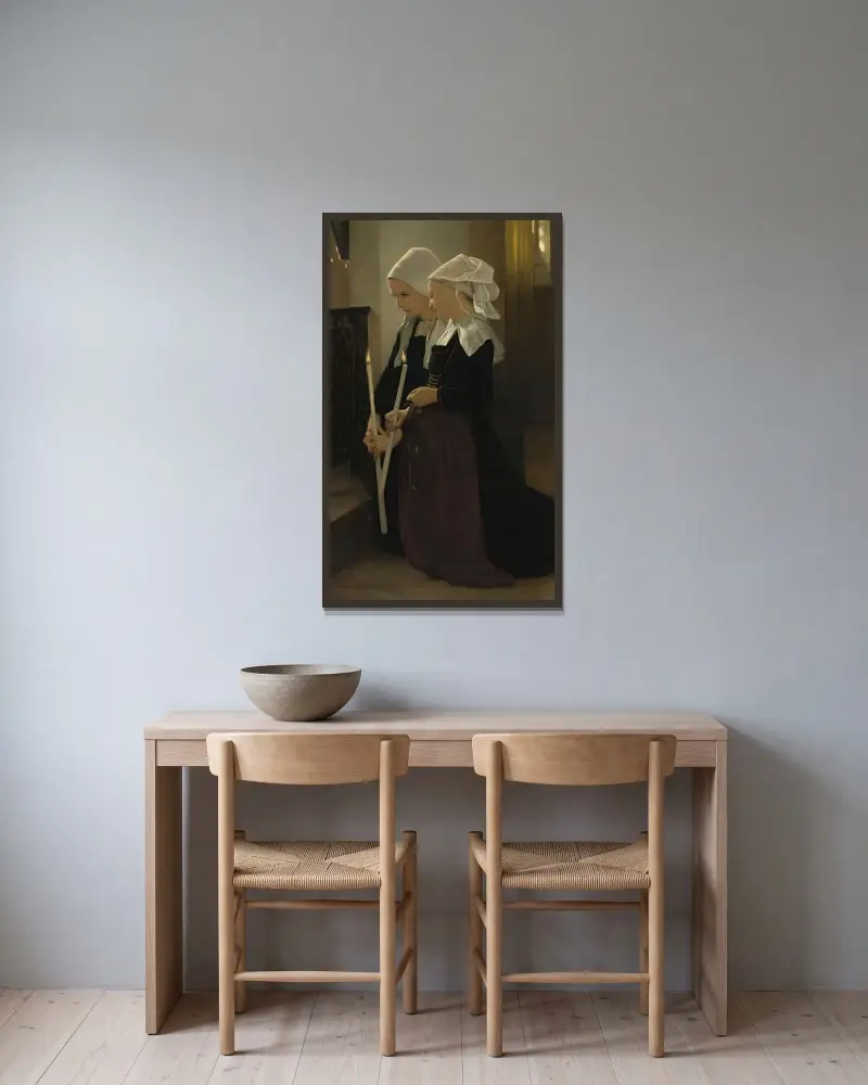 Das Gelübde in Sainte-Anne-d'Auray von William Bouguereau gerahmt an einer Wand