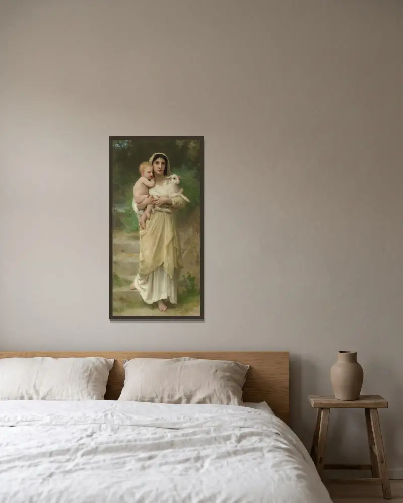 Lammen av William Bouguereau inramad på en vägg